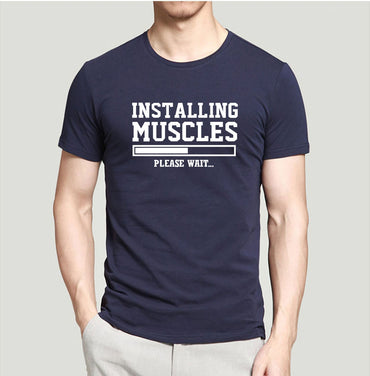 Funny Men t shirt Installing Muscles Letters