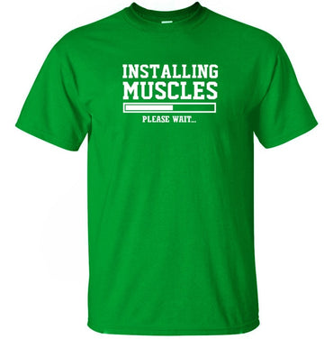Funny Men t shirt Installing Muscles Letters