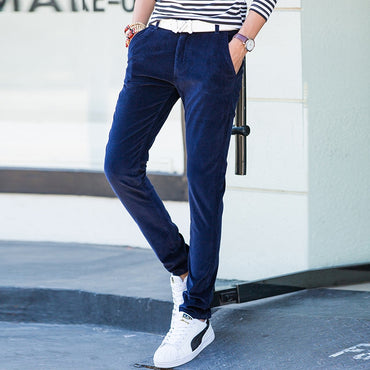 Stretch Blue Corduroy Pants Black Men Slim