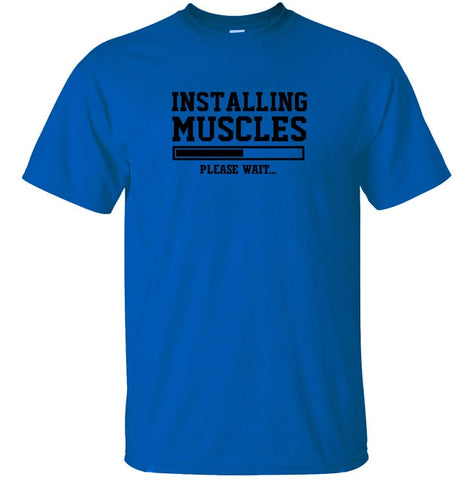 Funny Men t shirt Installing Muscles Letters