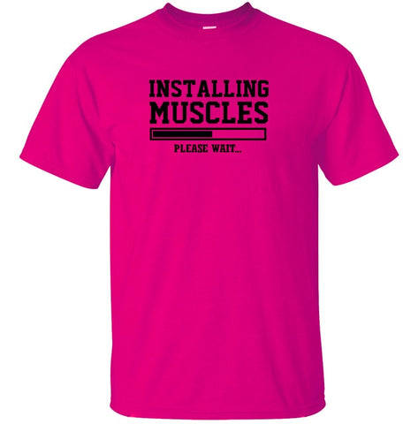 Funny Men t shirt Installing Muscles Letters