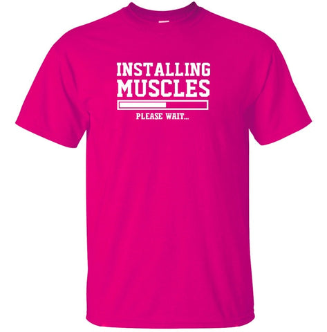 Funny Men t shirt Installing Muscles Letters