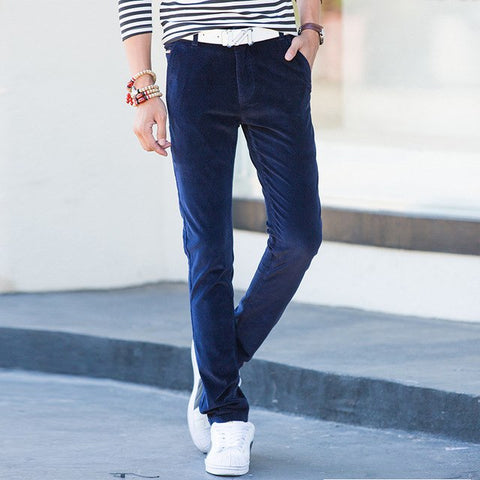 Stretch Blue Corduroy Pants Black Men Slim