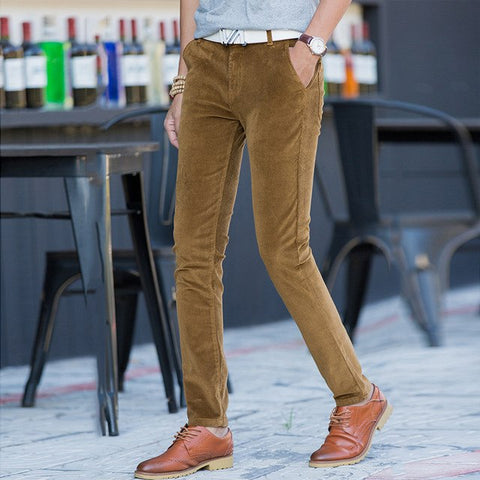 Stretch Blue Corduroy Pants Black Men Slim