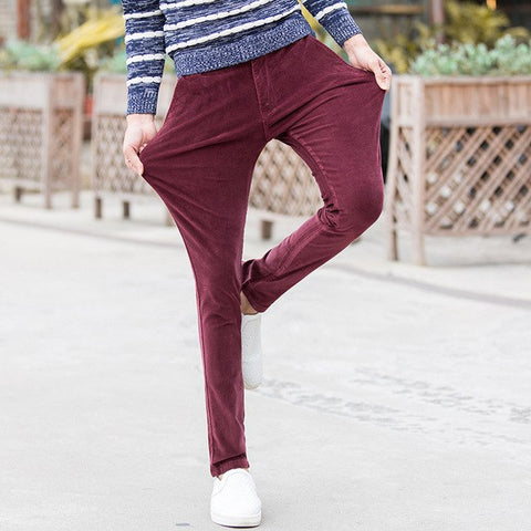 Stretch Blue Corduroy Pants Black Men Slim
